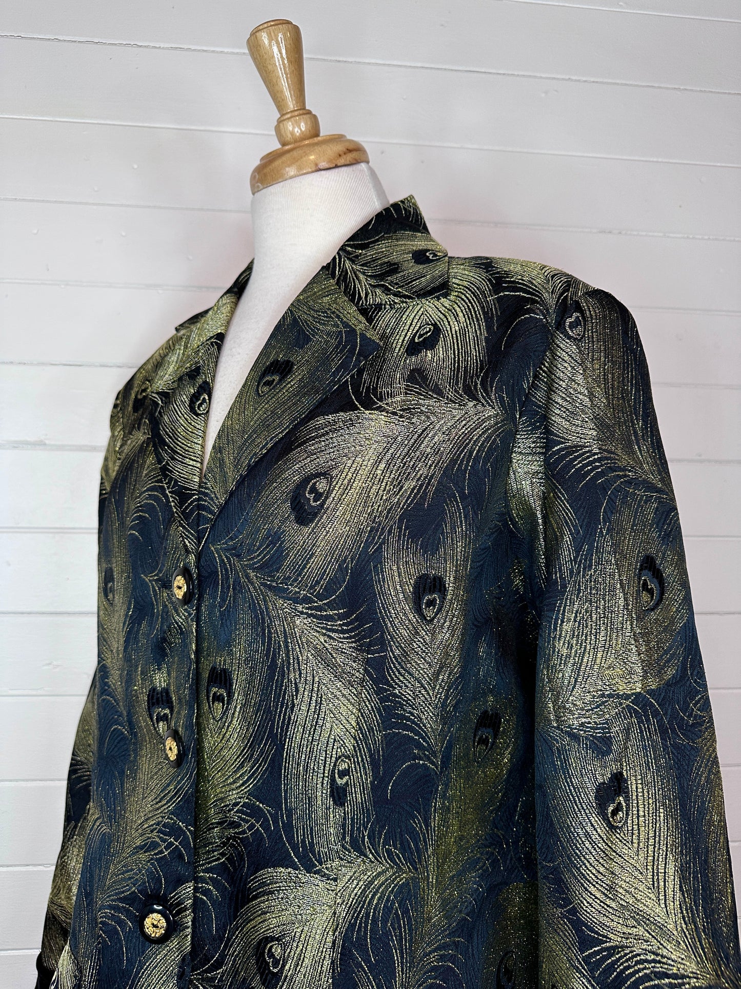 1980's Metallic Peacock Brocade Women's Blazer Jacket (XL)