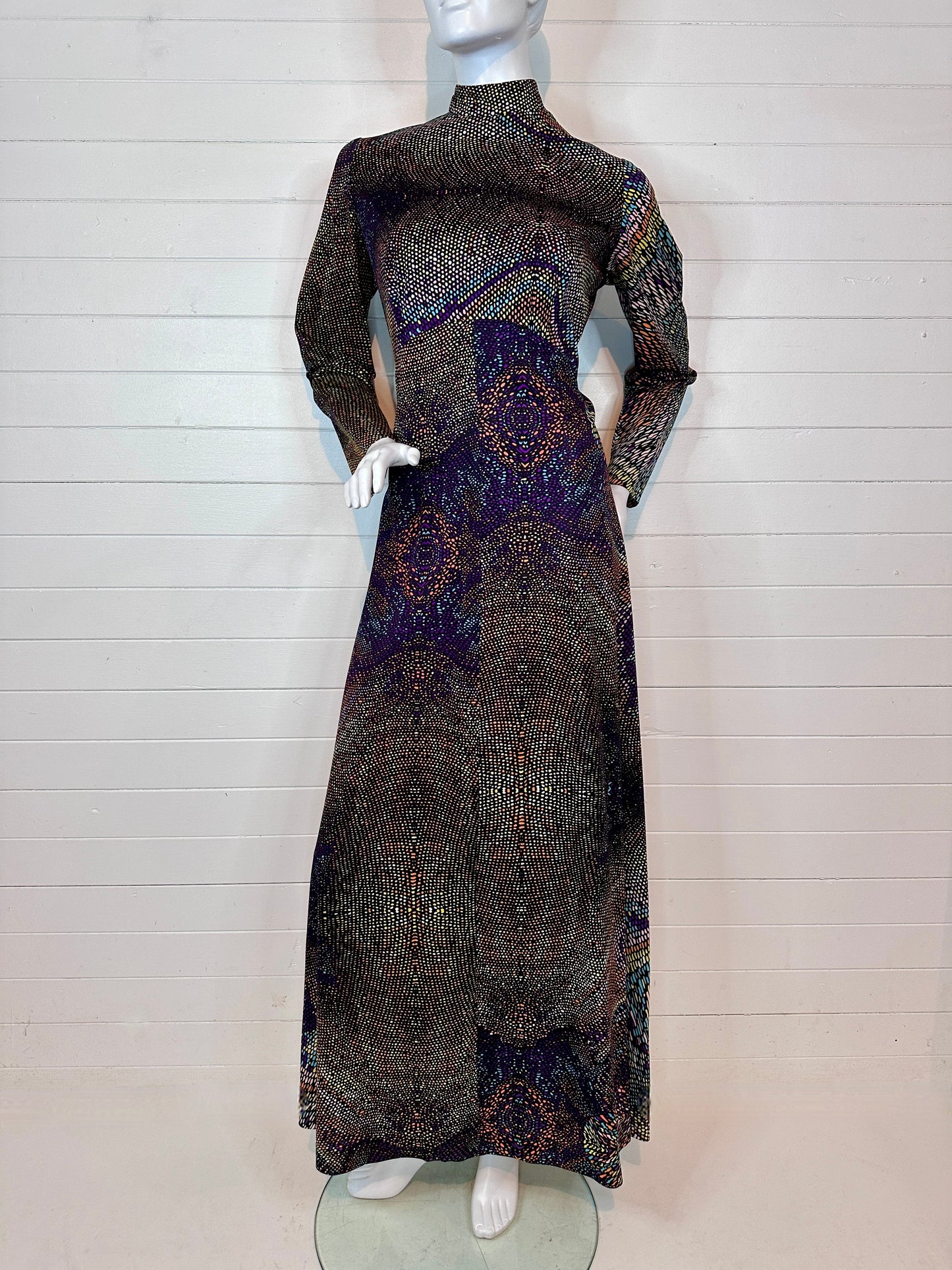 1970's Abstract Print Maxi Dress by Julie Miller of California (10-12)