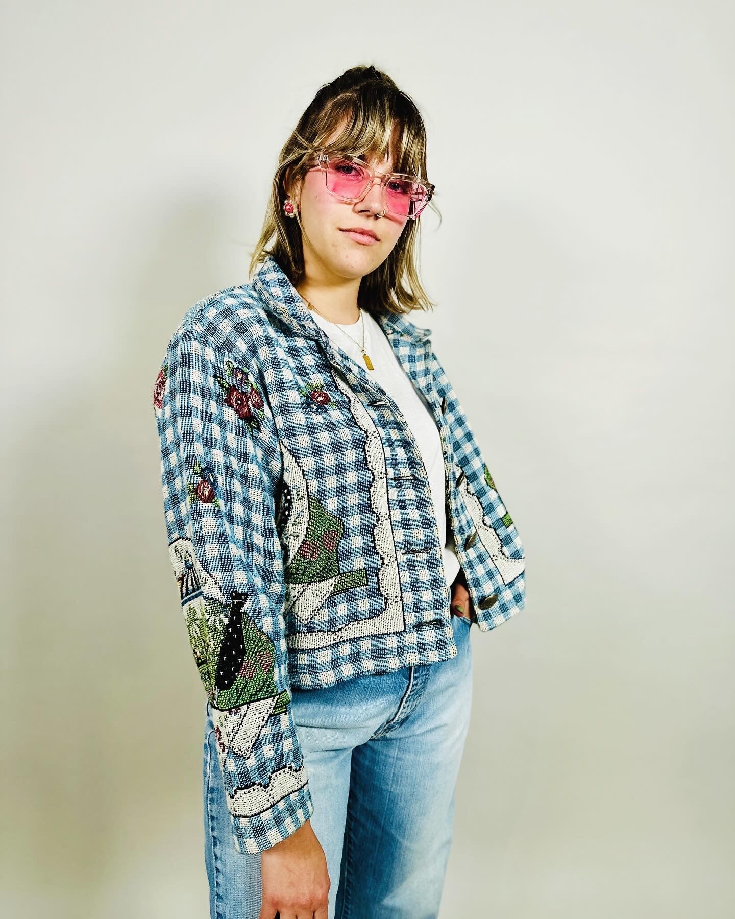 Y2K Grannycore/Cottagecore Blanket Jacket with Teapot Motif (M-L)