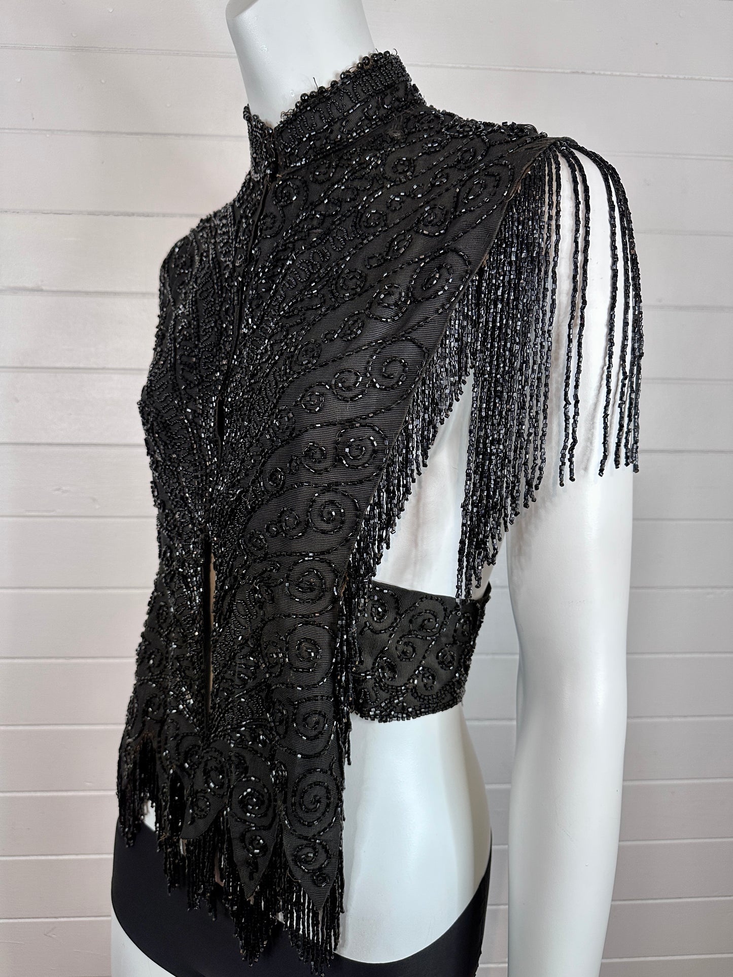 Victorian Mourning Cape, Capelet,  Bodice Cover with Heavy Jet Beading
