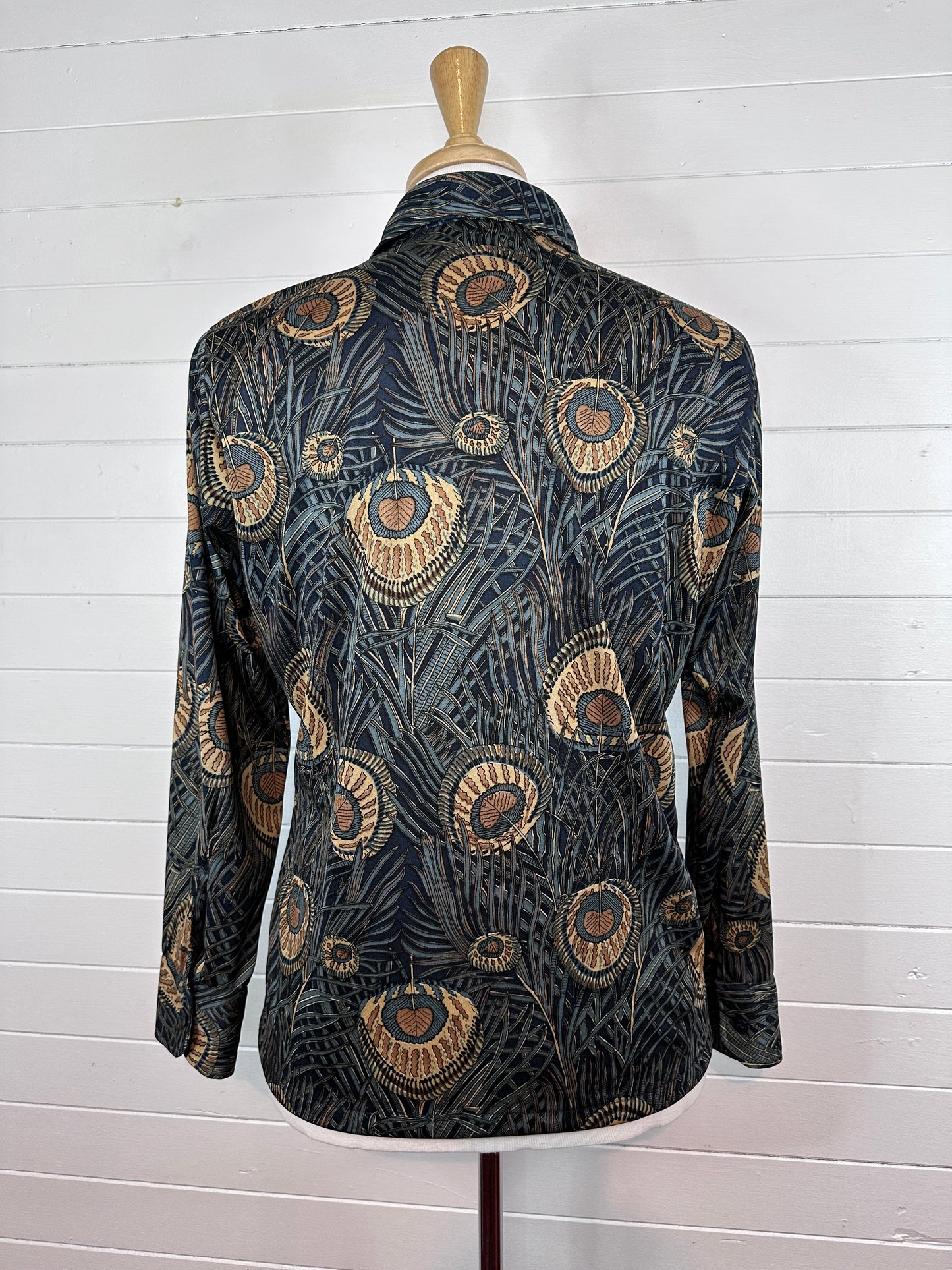 1970's Men's Peacock Feather Novelty Print Disco Shirt (M)