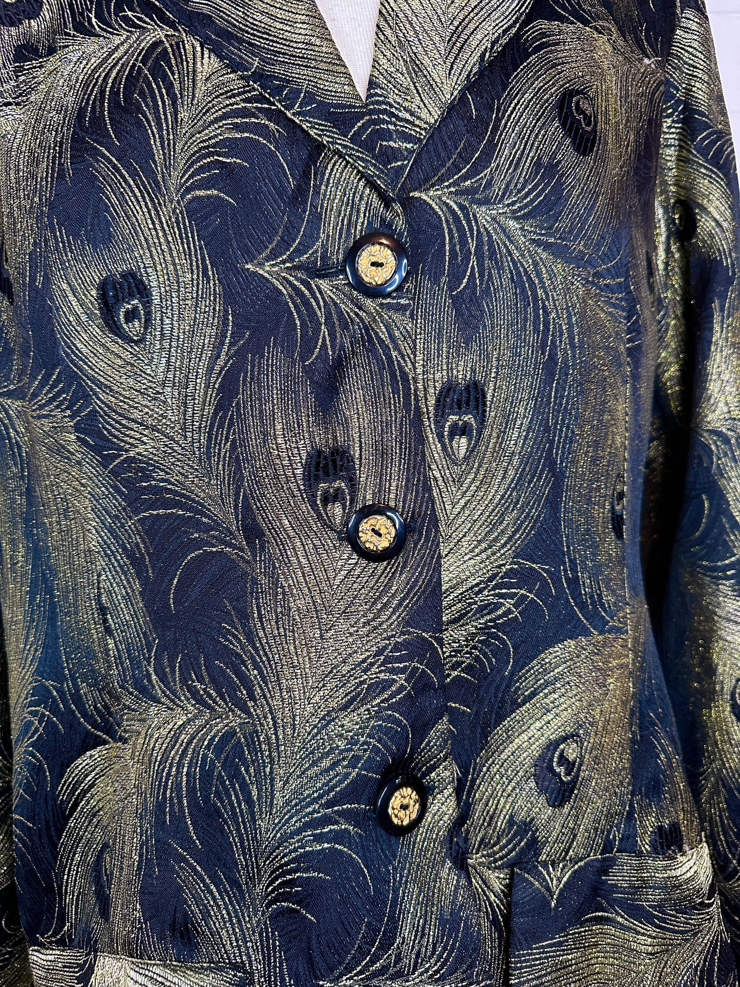 1980's Metallic Peacock Brocade Women's Blazer Jacket (XL)
