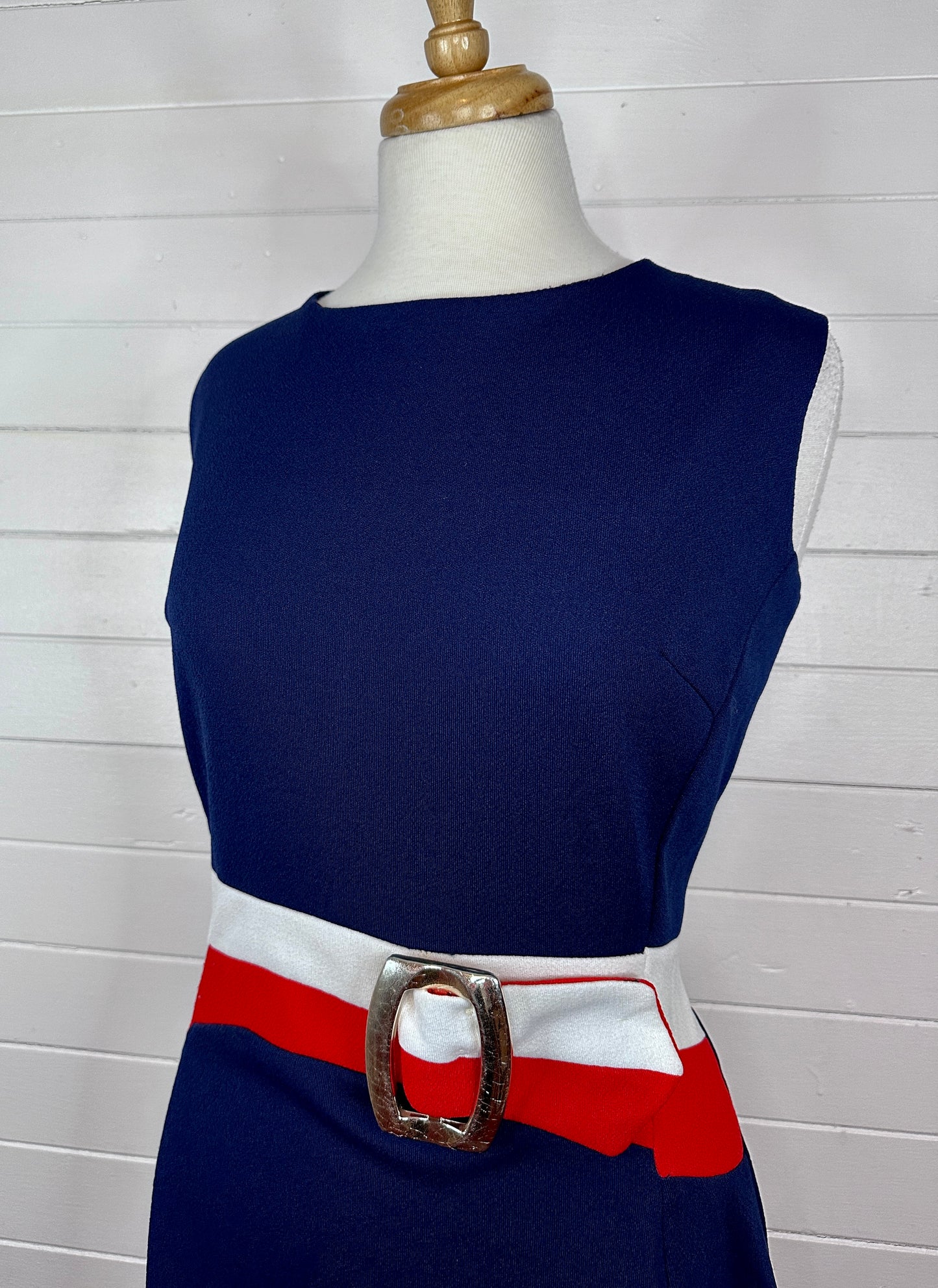 1960's Red White and Navy Blue Maxi Dress (L)