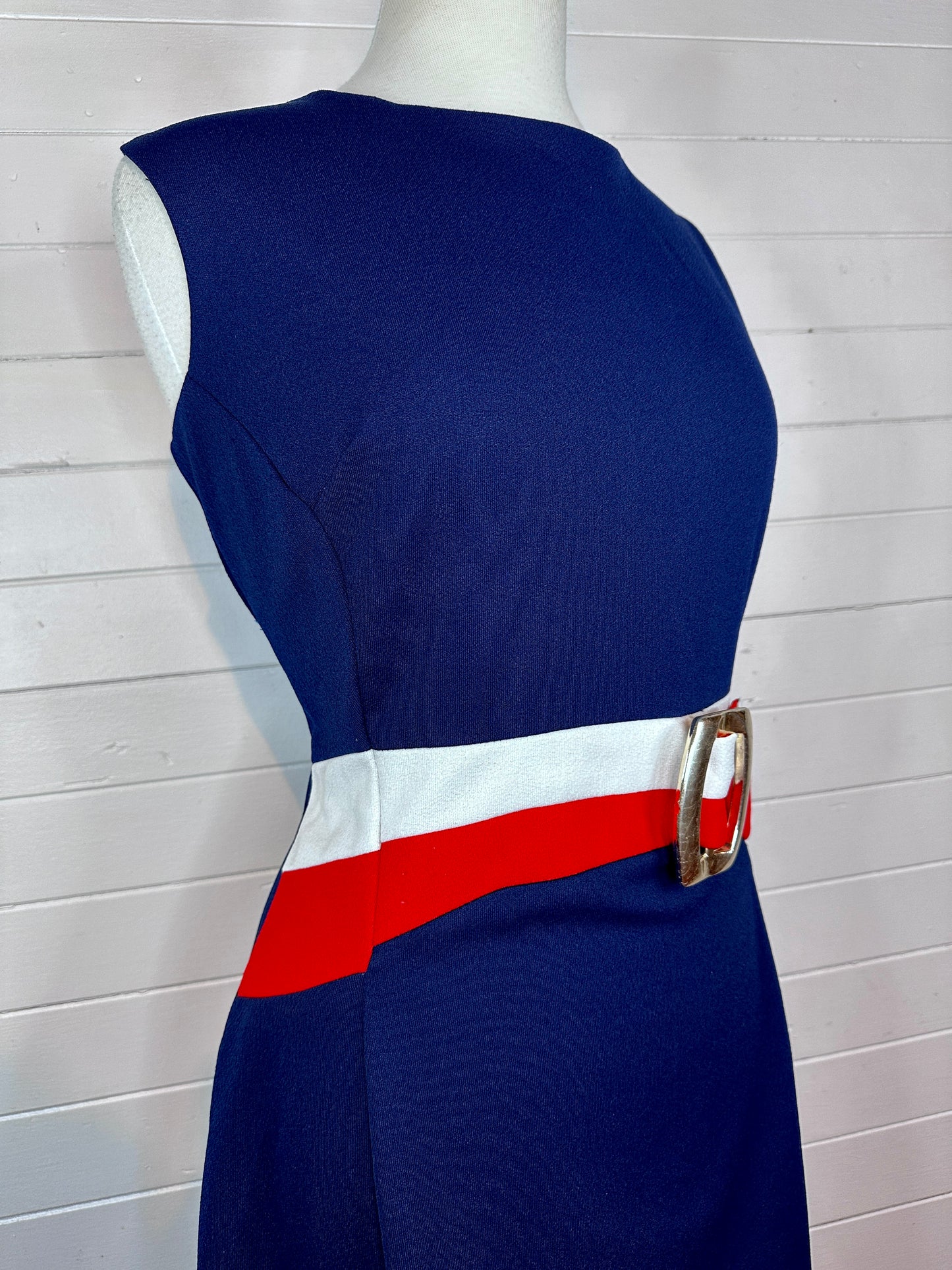 1960's Red White and Navy Blue Maxi Dress (L)