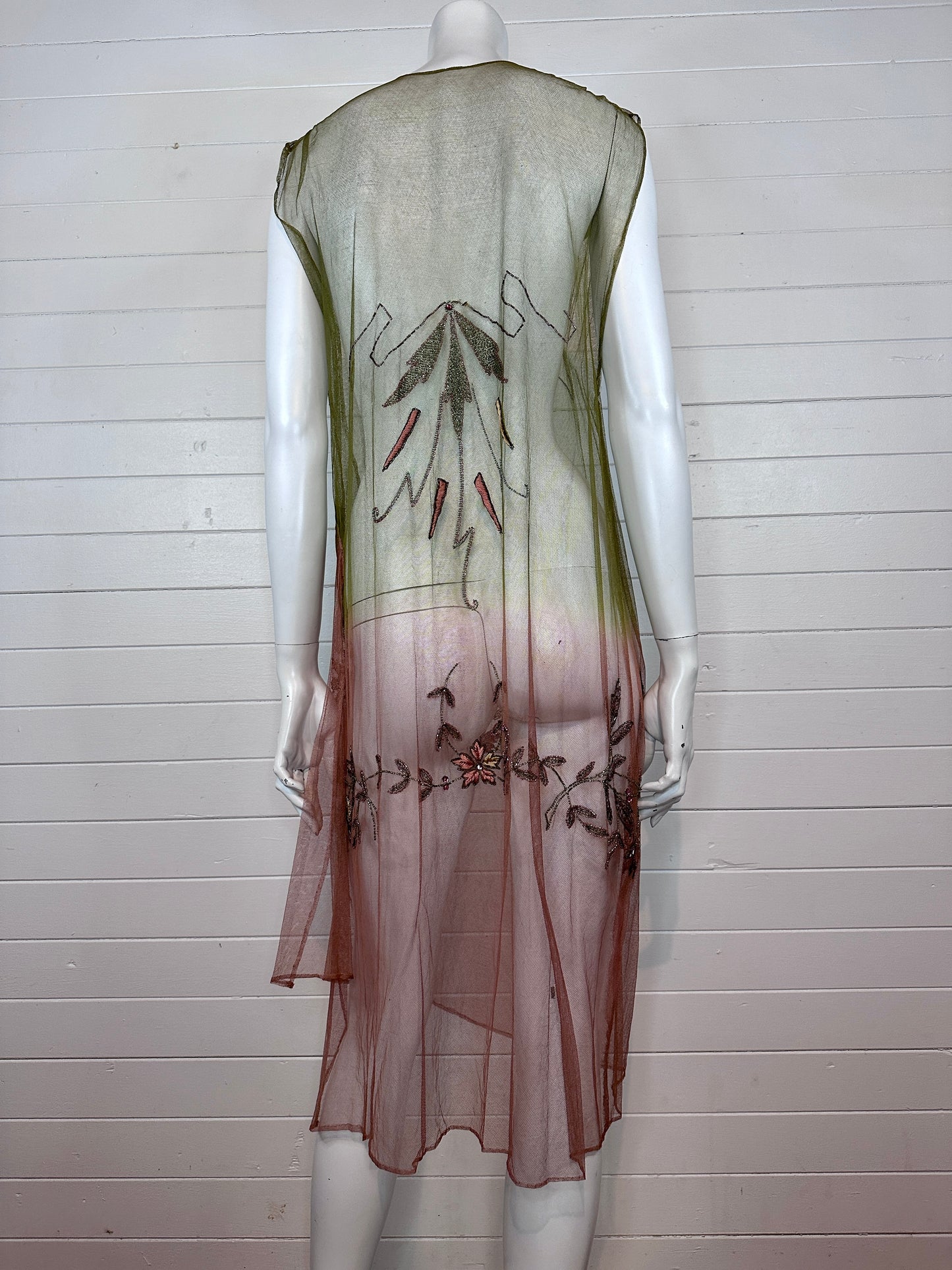 1920's Flapper Dress Tabard done in an Ombré Embroidered and Beaded Net  (S)
