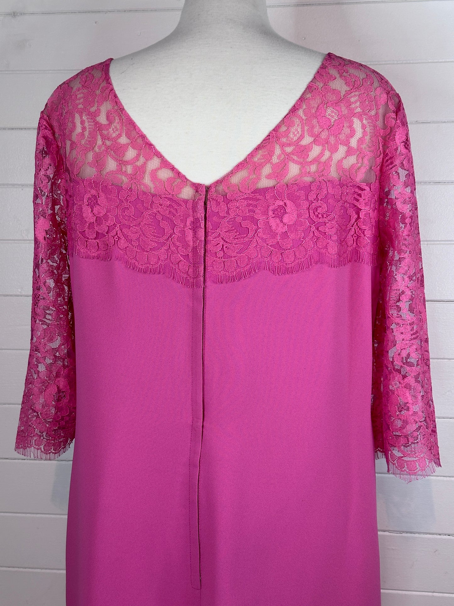 1960's Barbie Hot Pink Crépe Cocktail Dress with Chantilly Lace (L - XL)