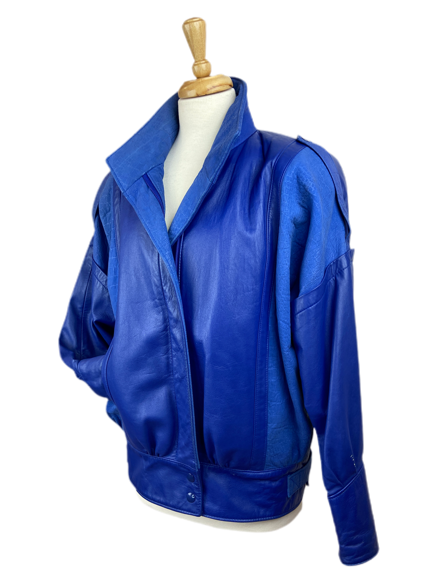 1980's Royal Blue Leather Bomber Jacket (L-XL)