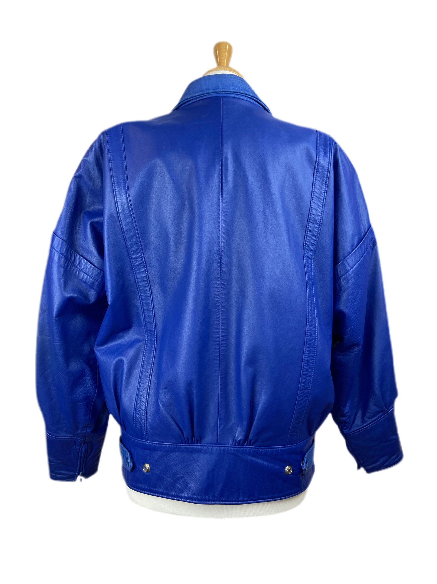 1980's Royal Blue Leather Bomber Jacket (L-XL)