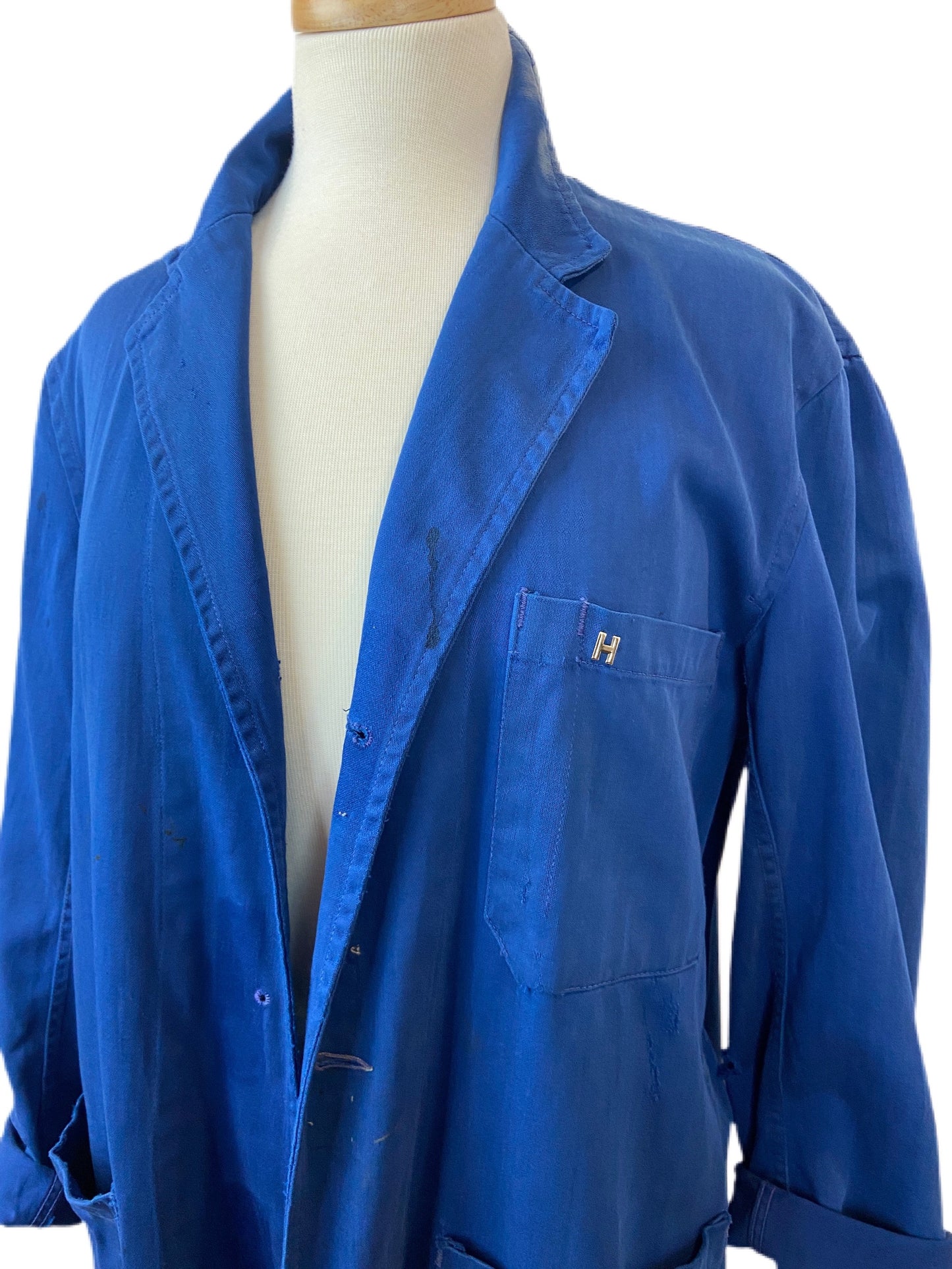 Vintage Workwear 1965 Frontenac Coverall LTD Smock Blue Cotton Distressed Workwear Coat (38)